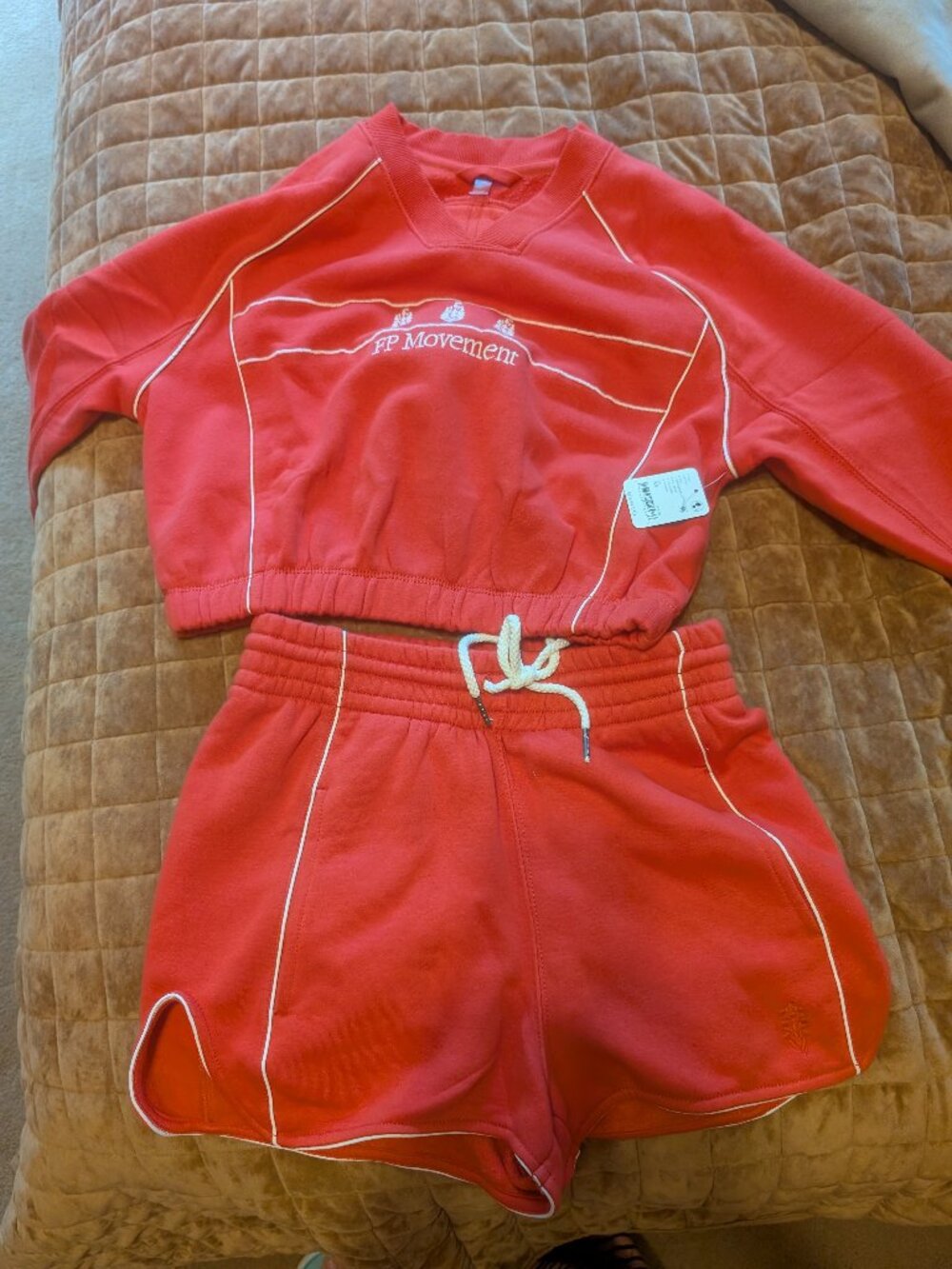 FREE PEOPLE FP Movement Seeing Double Red Sweatshirt and Shorts Set XSmall NWT